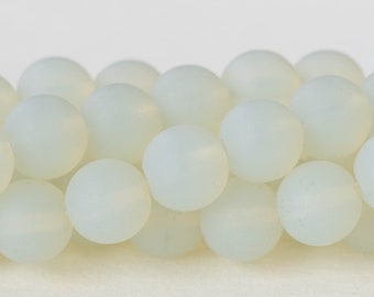 10mm Round Sea Glass Beads For Jewelry Making Supply - Frosted Glass Beads - 10mm Druk Beads - 8 Inch Strand - 21 Beads - Cobalt