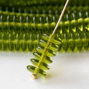 50 - 8mm Smooth Rondelle Beads - Czech Glass Beads - Disk Beads - Transparent Olivine Green - 50 beads