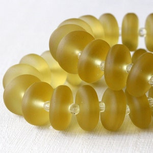Sea Glass Rondelle - Sea Glass Beads - Jewelry Making Supply - Recycled Frosted Glass Bead - Honey Amber - 28pc - 12x5mm