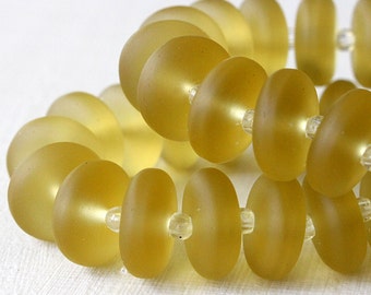 Sea Glass Rondelle - Sea Glass Beads - Jewelry Making Supply - Recycled Frosted Glass Bead - Honey Amber - 28pc - 12x5mm