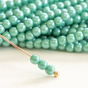 100 4mm Round Glass Beads For Jewelry Making Czech Glass Beads Opaque Turquoise Luster 100 Beads image 6