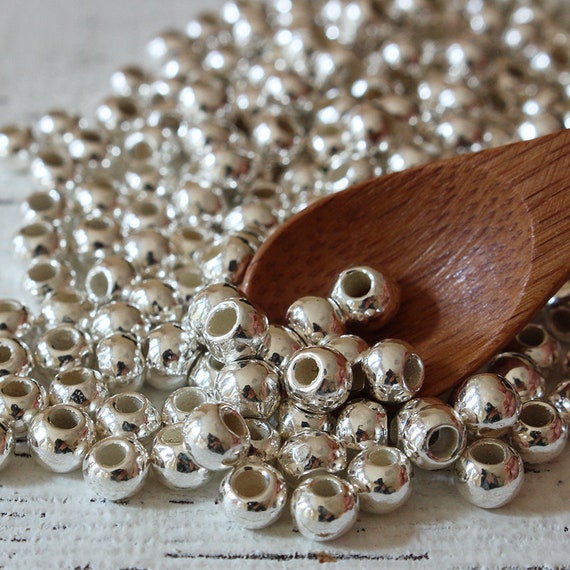 5mm Round Silver Mykonos Round Beads Mykonos Silver Beads for Jewelry Making  Metalized Ceramics Large Hole Choose Amount 