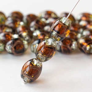 10x15mm Oval Lampwork Foil Beads - Handmade Beads - Czech GLass Beads - Amber - 2, 4 or 8 Beads