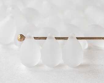 50 - 6x9mm Glass Teardrop Beads For Jewelry Making - Czech Glass Beads - Crystal Matte - 50 beads