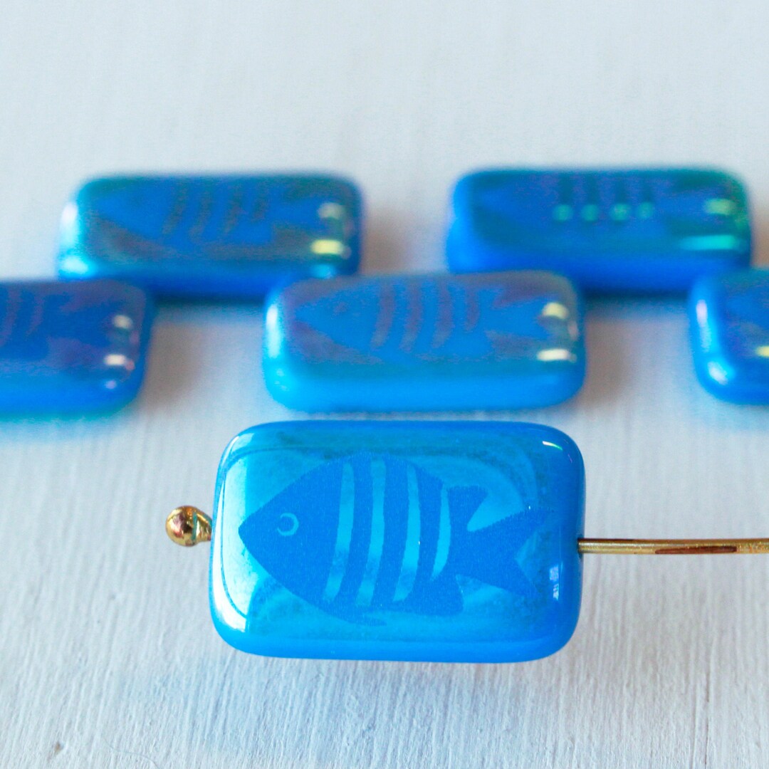 Fish Beads Flat Glass Rectangle Beads Czech Glass Beads Etsy