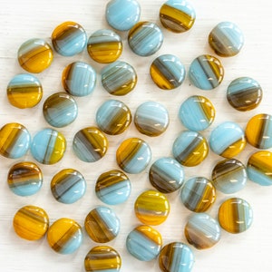 10mm Glass Coin Beads For Jewelry Making - Czech Glass Beads - Opaque Mixed Aqua and Ochre - Czech Glass Beads - 25 Beads