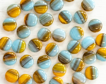 10mm Glass Coin Beads For Jewelry Making - Czech Glass Beads - Opaque Mixed Aqua and Ochre - Czech Glass Beads - 25 Beads