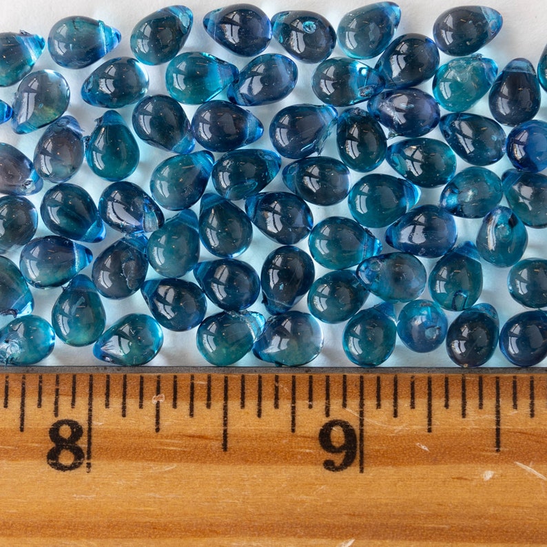 75 7x5mm Glass Teardrop Beads Jewelry Making Supplies Tear Drop Beads 5x7mm 75 pieces Azure Blue Smooth Briolette Beads image 4