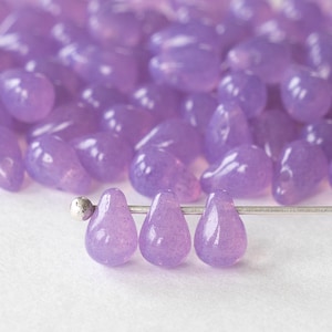 4x6mm Teardrop Beads - Czech Glass Beads - Opaline Lilac Purple  - 100 beads