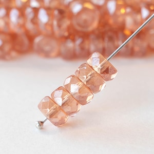 10 - 4x8mm Faceted Glass Heishi Beads - Czech Glass Beads - Transparent Rosaline - 10 Beads