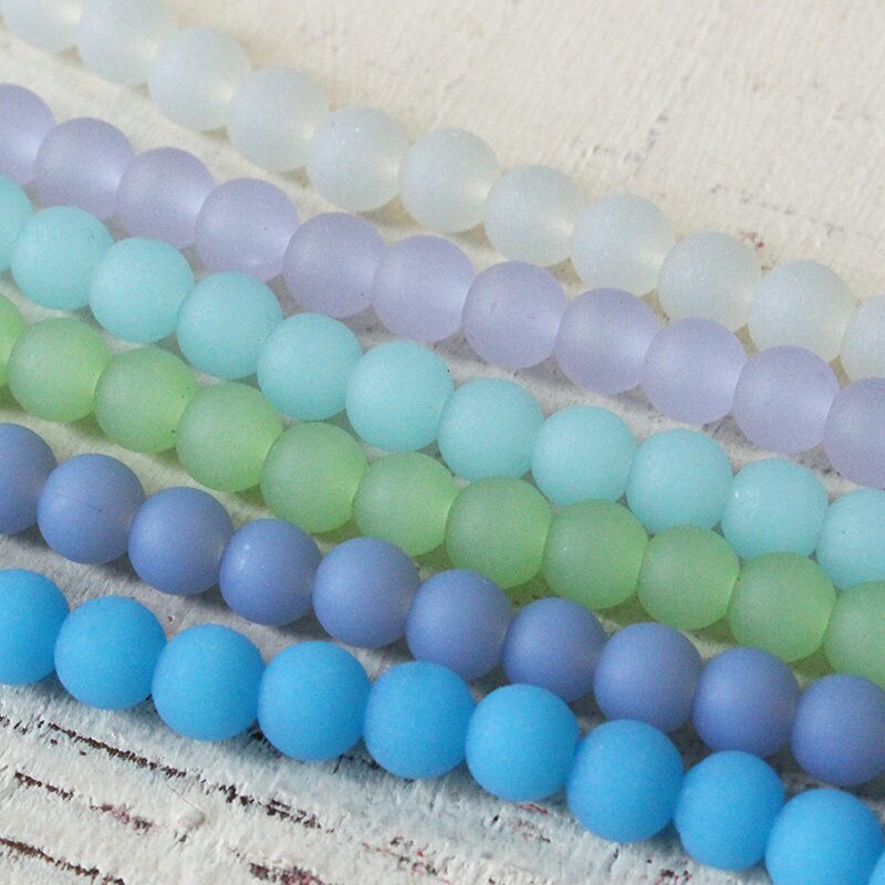 6mm Round Sea Glass Beads Jewelry Making Supply Frosted Etsy