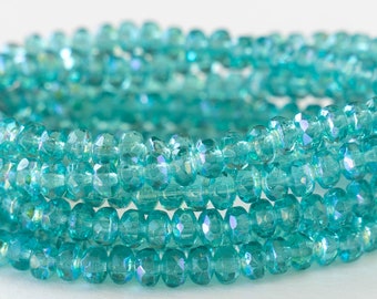 50 - 4mm Faceted Rondelle Beads - Czech Glass Beads - Seafoam AB - 50 beads