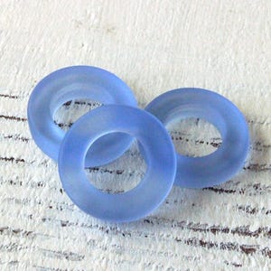 Sea Glass Beads - Cultured Seaglass Rings - Jewelry Making Supply - 17mm Ring - Lt. Sapphire Blue