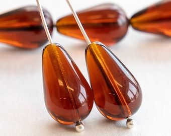 30pcs -  11x18mm Long Drill Glass Teardrop Beads For Jewelry Making - Czech Glass Beads - 18x11mm Czech Drop Beads - Amber