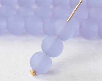 16 Inches - 6mm Round Frosted Glass Beads - Recycled Glass Beads 6mm - Opaque Lavender - 70 beads