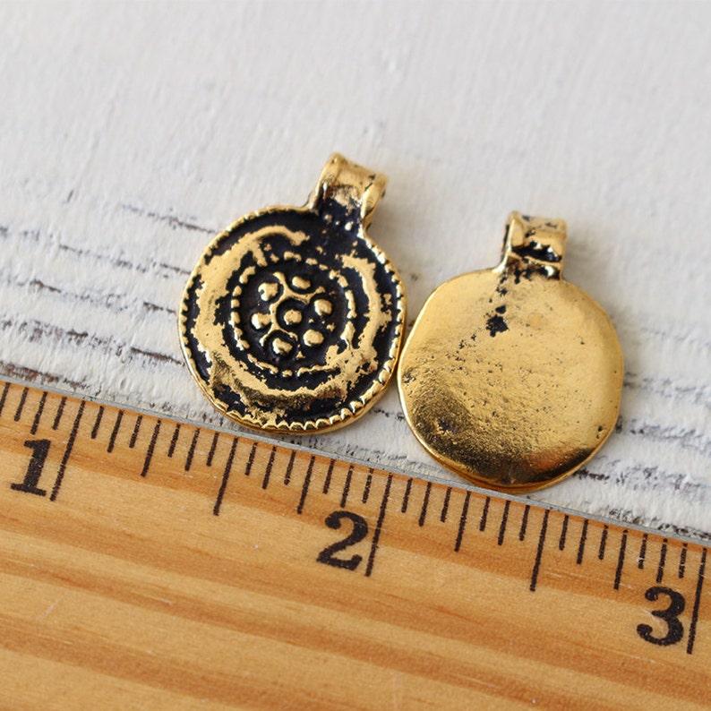 Mykonos Antiqued Gold Floral Medalion Pendant Beads For Jewelry Making Choose Amount Ancient Rustic Charms Gold Findings