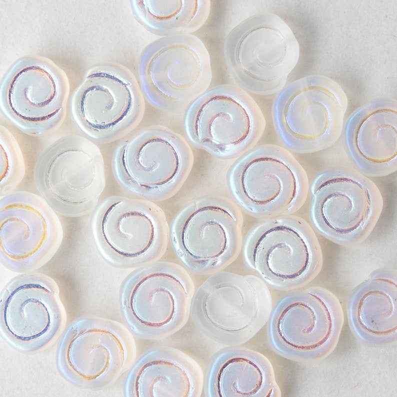 25 9mm Spiral Coin Beads Jewelry Making Supplies Czech Glass Beads Crystal Matte AB 25 Beads image 4