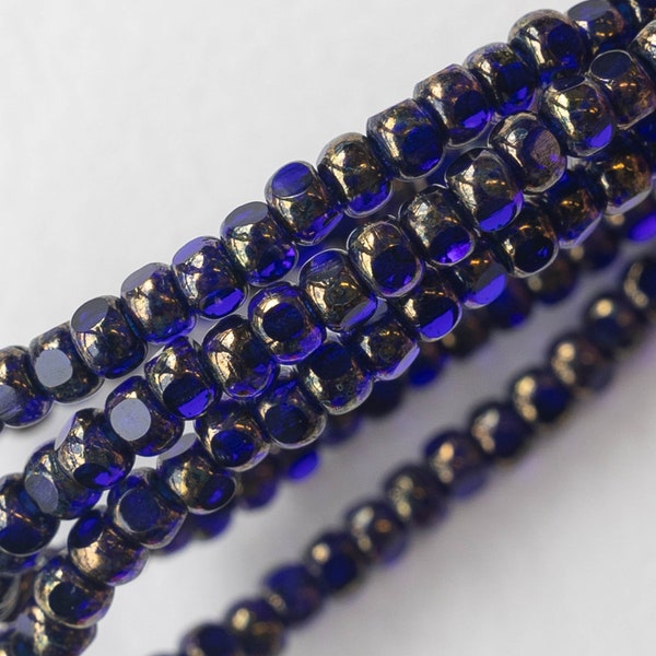 50 - Size 6 Tri-cut Beads - Czech Glass Beads - Cobalt Blue with Gold - 50 beads