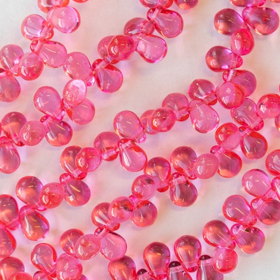 6x4mm Teardrop Beads for Jewelry Making Glass Tear Drop Beads 4x6mm Hot  Pink 80 Drops Smooth Briolette Beads 
