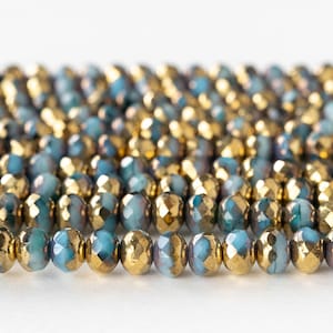 5x7mm Faceted Rondelle Beads - Czech Glass Beads - Opaque Blue Gold Mix - 26 beads