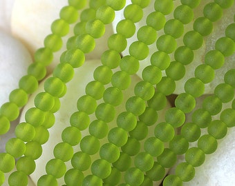 16 Inches - 5mm Seaglass Beads Beach Glass Beads For Jewelry Making Supply - Recycled Glass Bead - Olivine