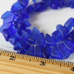 Cobalt Sea Glass Beads Beach Glass Pebbles Frosted Glass Beads Jewelry Making Supply 8 inches Recycled Cobalt Glass Beads image 3