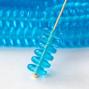 30 - 8mm Smooth Rondelle Beads - Czech Glass Beads - Disk Beads - Transparent Aqua - 30 beads