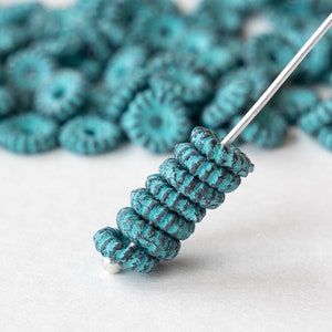 Mykonos Beads - Bali Spacer Disk - Mykonos Green Patina Beads - 6mm Coil Beads - Jewelry Making Supply - Made In Greece - Choose Amount
