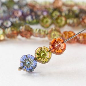 20 - 9mm Table Cut Glass Flower Beads - Czech Glass Beads -Jewel Tone Mix  - 20 beads