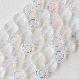 25 9mm Spiral Coin Beads Jewelry Making Supplies Czech Glass Beads Crystal Matte AB 25 Beads image 3