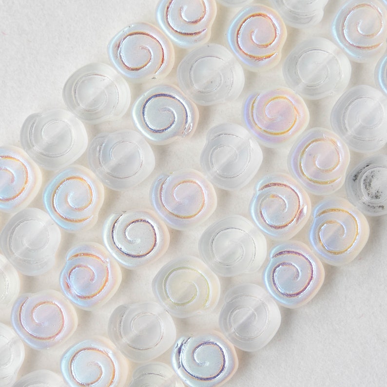 25 9mm Spiral Coin Beads Jewelry Making Supplies Czech Glass Beads Crystal Matte AB 25 Beads image 3