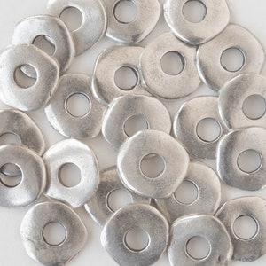 15mm Mykonos Beads - Mykonos Pewter Casting Beads - Large Hole - Cornflake Disk Beads For Jewelry Making - Choose Amount