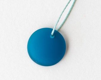 6 - Boucles d'oreilles 18 mm pendants - Verre dépoli recyclé - Bleu sarcelle - 6 perles