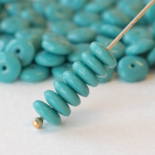 6mm Rondelle Beads - Czech Glass Beads For Jewelry Making -  Opaque Green Turquoise Glass Beads - 50 bead Strand