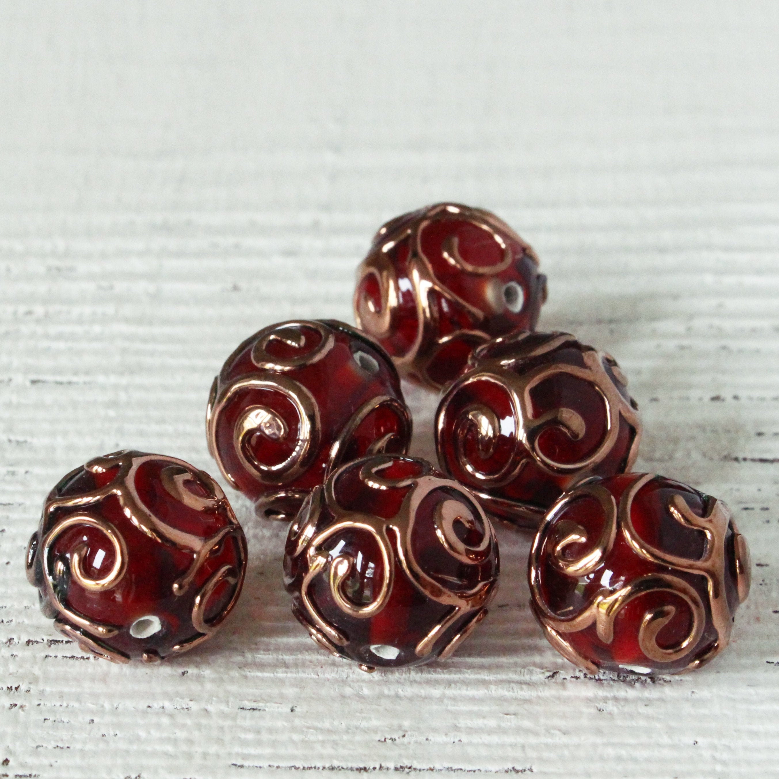 5pcs 14mm Glass Lampwork Round Gold Foil Spacer Loose Beads Jewelry Findings 