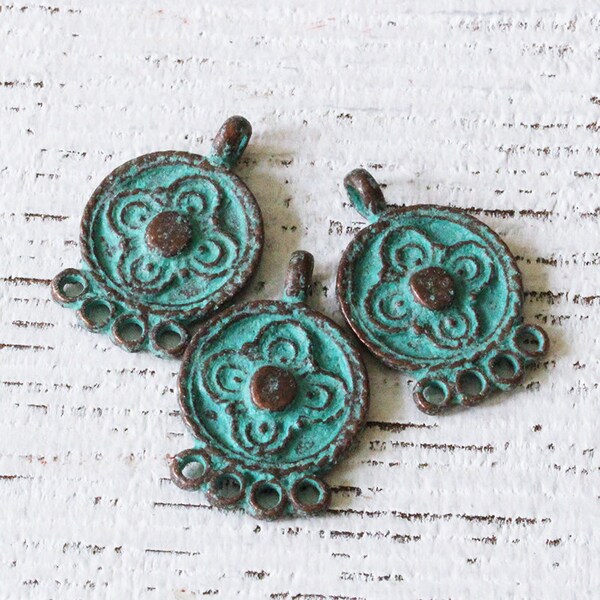 Mykonos Green Patina Boho Findings - Boho Earring Parts - 4 hole Connector End Bar - Jewelry Making Supply Beads - Made In Greece