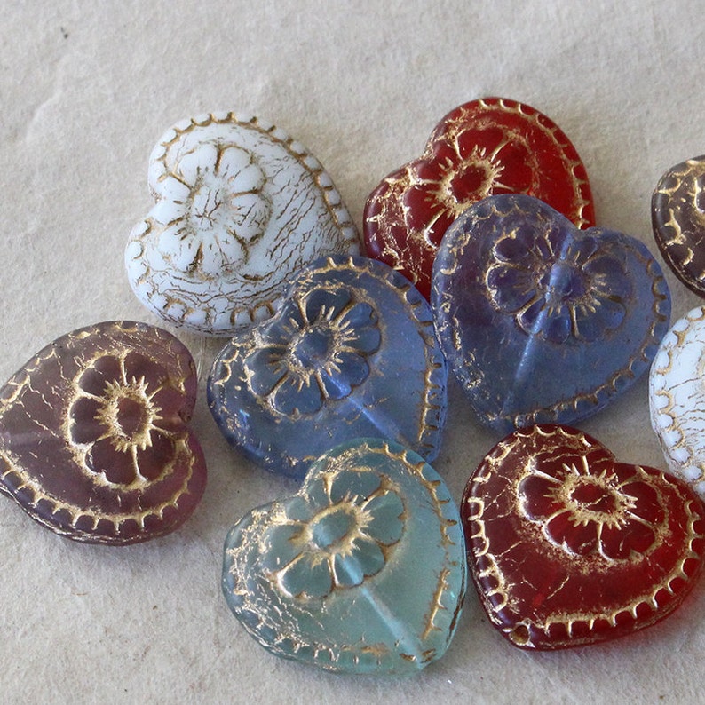 Czech Glass Heart Beads Jewelry Making Supplies Aqua With Etsy