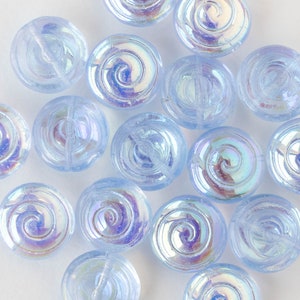 Spiral Coin Beads - Czech Glass Beads - Czech Glass Coin Beads - Light Blue AB- 10 Beads