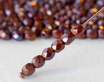 4mm Round  Firepolished Beads For Jewelry making - Czech Beads - Opaque Red Bronze Luster - 50 Beads