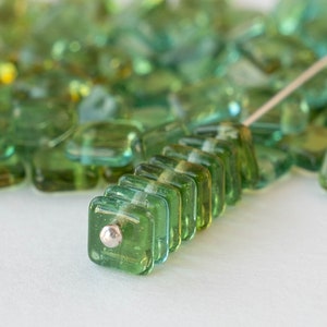 6mm Tile Drop Bead - Czech Glass Beads For Jewelry Making - Squarelet - Top Drilled Tile - Transparent Green  - 50 Beads