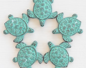 Mykonos Sea Turtle Pendant -  Mykonos Green Patina Beads For Jewelry Making Supply - Mykonos Turtle - 30mm - Choose Amount