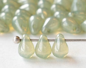 4x6mmTeardrop Beads - Czech Glass Beads - Light Green Luster - 100 Pieces