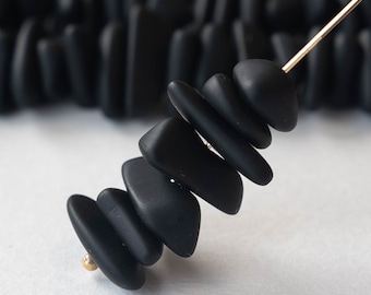 Opaque Black Cultured Sea Glass Beads For Jewelry Making ~ 8 inches