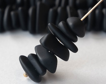 Opaque Black Cultured Sea Glass Beads For Jewelry Making - Recycled Glass Beads - Frosted Glass Nuggets ~ 8 inches