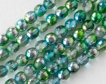 25 - 6mm Round Glass Beads - 4mm Druk Beads - Czech Glass Beads - Laguna Celestial Green - 25 Beads