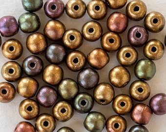 100 - 4mm Round Glass Beads - 4mm Druk Beads - Czech Glass Beads -  Matte Metallic Bronze Iris - 100 Beads