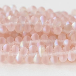 100 4x6mm Glass Teardrop Beads Czech Glass Beads Mermaids Tears Fringe Beads Light Pink Matte 100 image 3