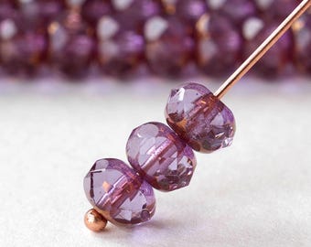7x5mm Rondelle Beads - Czech Glass Beads - Transparent Pink Rose Bronze - 25 beads