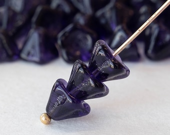 6x8mm Bell Flower Beads - Czech Glass Beads - Trumpet Flower Beads - Deep Violet - 30 beads