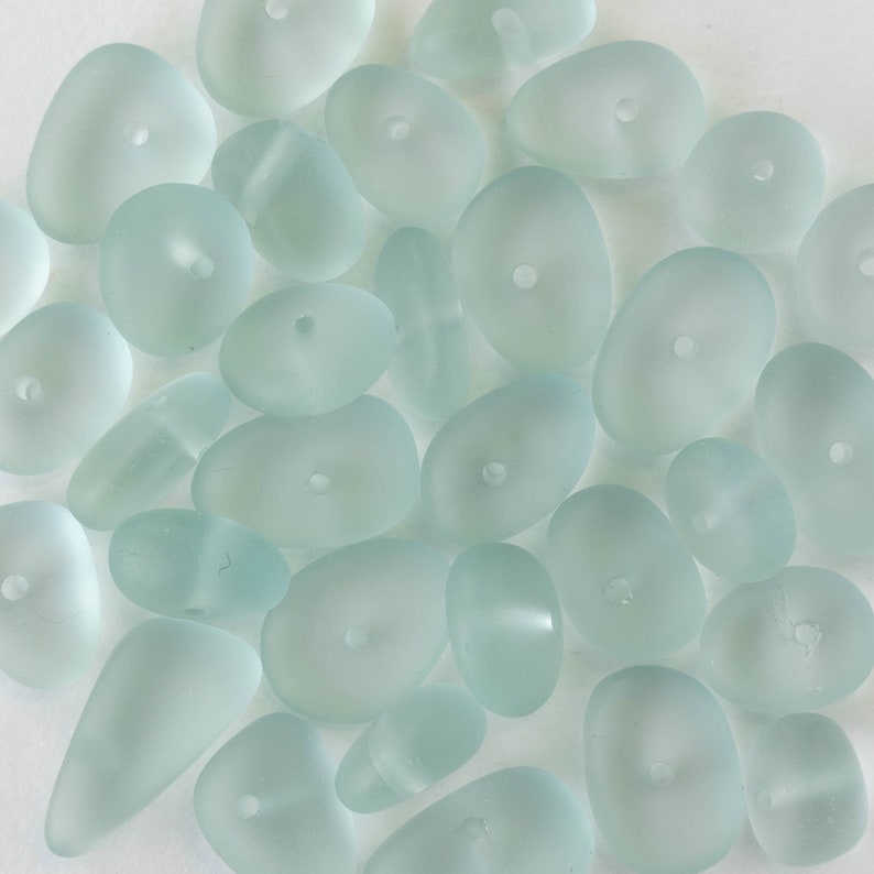 Sea Glass Beads For Jewelry Making Beach Glass Pebbles Recycled Glass Beads Cultured Sea Glass Lt Coke Green 50 Beads image 5